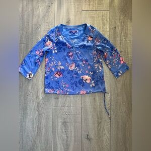 Mexx Blue Floral V-Neck Blouse with Pink Accents